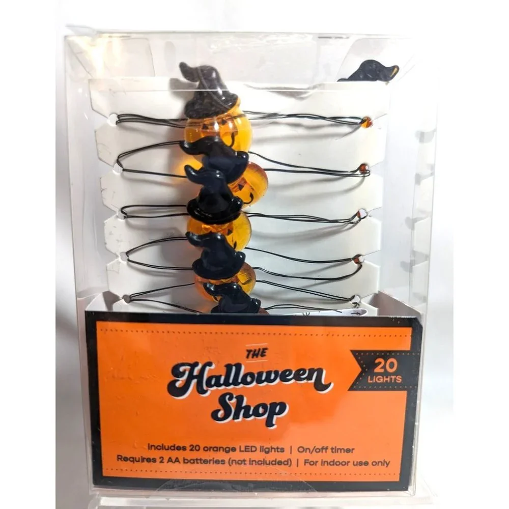 The Halloween Shop Pumpkins Jack-o'-lantern Black Witch Hat String Lights